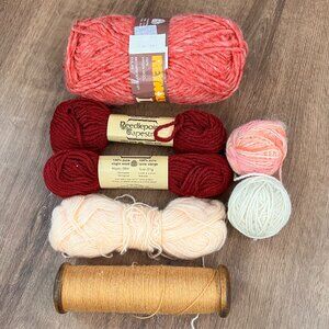 100% Wool Pink / Red / Golden Yellow Warm Hue Yarn Bundle